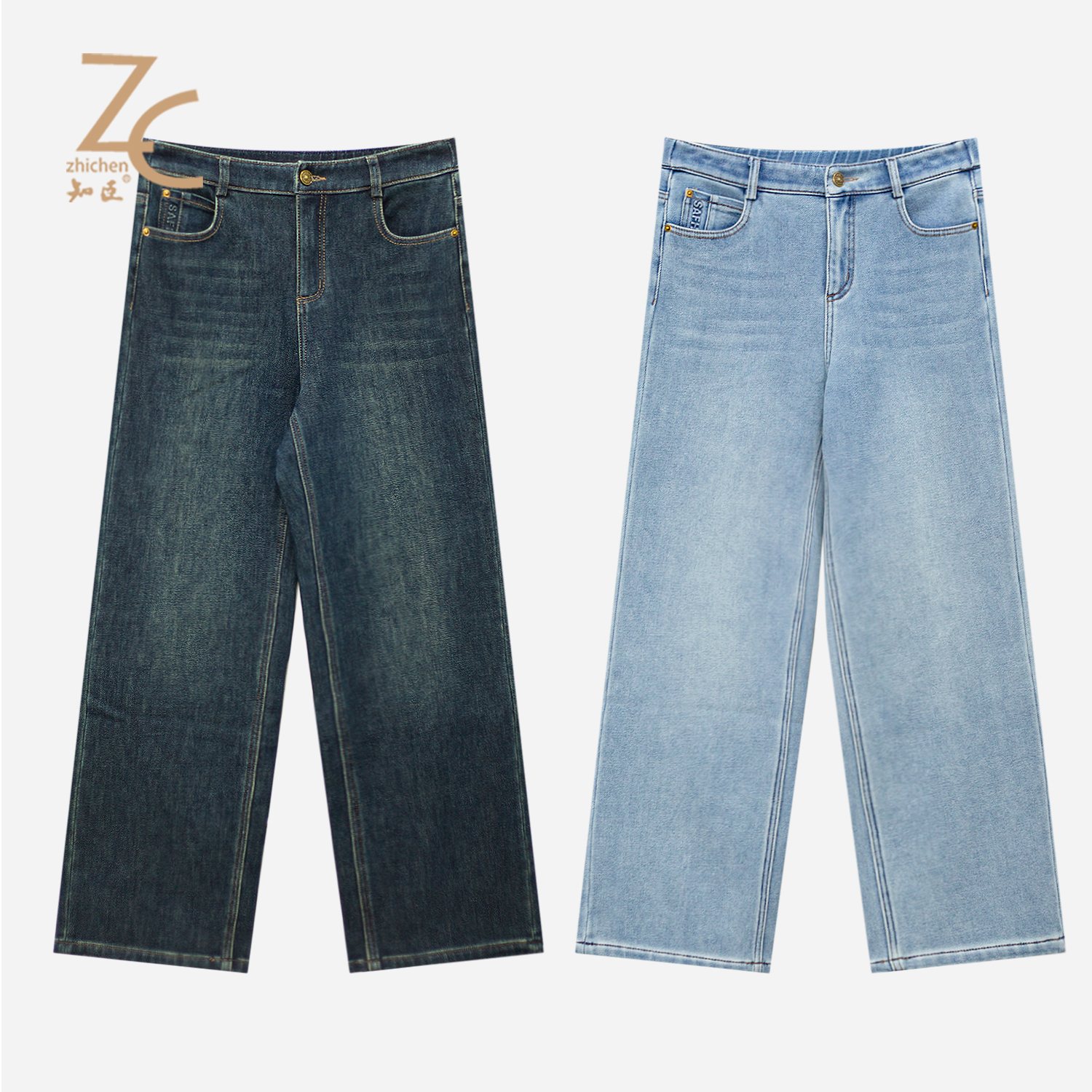 多色简约高腰加绒直筒牛仔理想裤