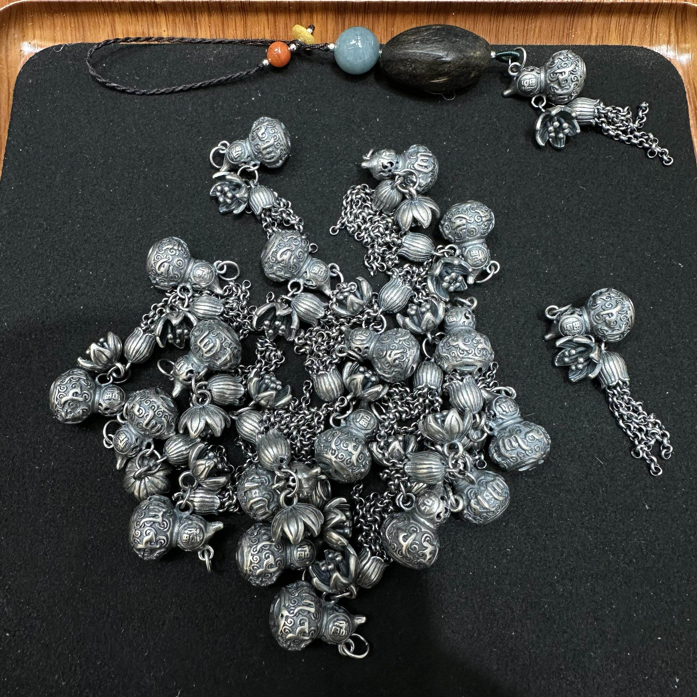 DIY精工三七复古老银流苏葫芦吊坠直通隔珠材料包串珠编织配件