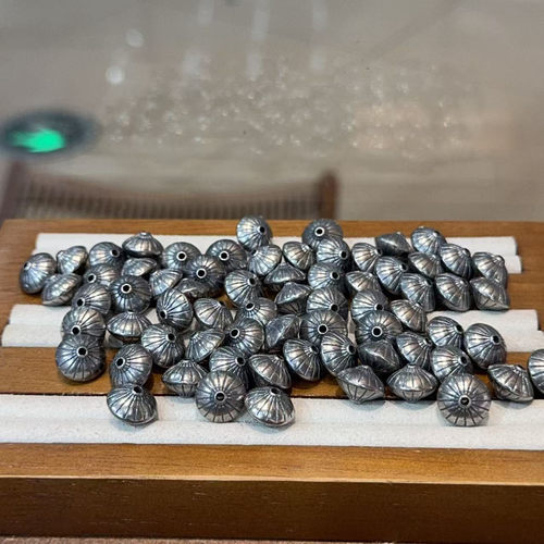 精工三七老银荷叶花珠配件手工编绳文玩佛珠手串项链串珠配饰