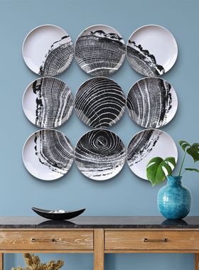 现代简约风格装饰挂盘客餐厅沙发背景墙壁陶瓷黑色时尚纹理装饰品