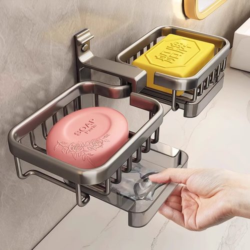 黑色免打孔皂盒皂网卫生间壁挂式