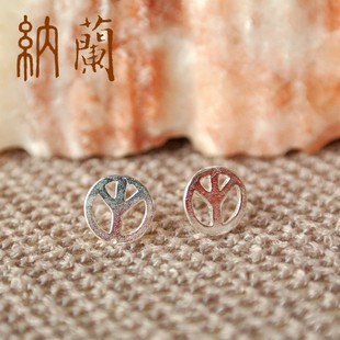 耳钉S925银素银欧美女款超小巧反战和平标志简约百搭养耳朵银饰