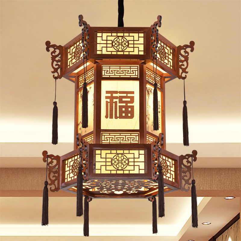 中式仿古宫灯古典实木羊皮吊灯宫廷寺庙茶楼客栈门头高档国风灯笼