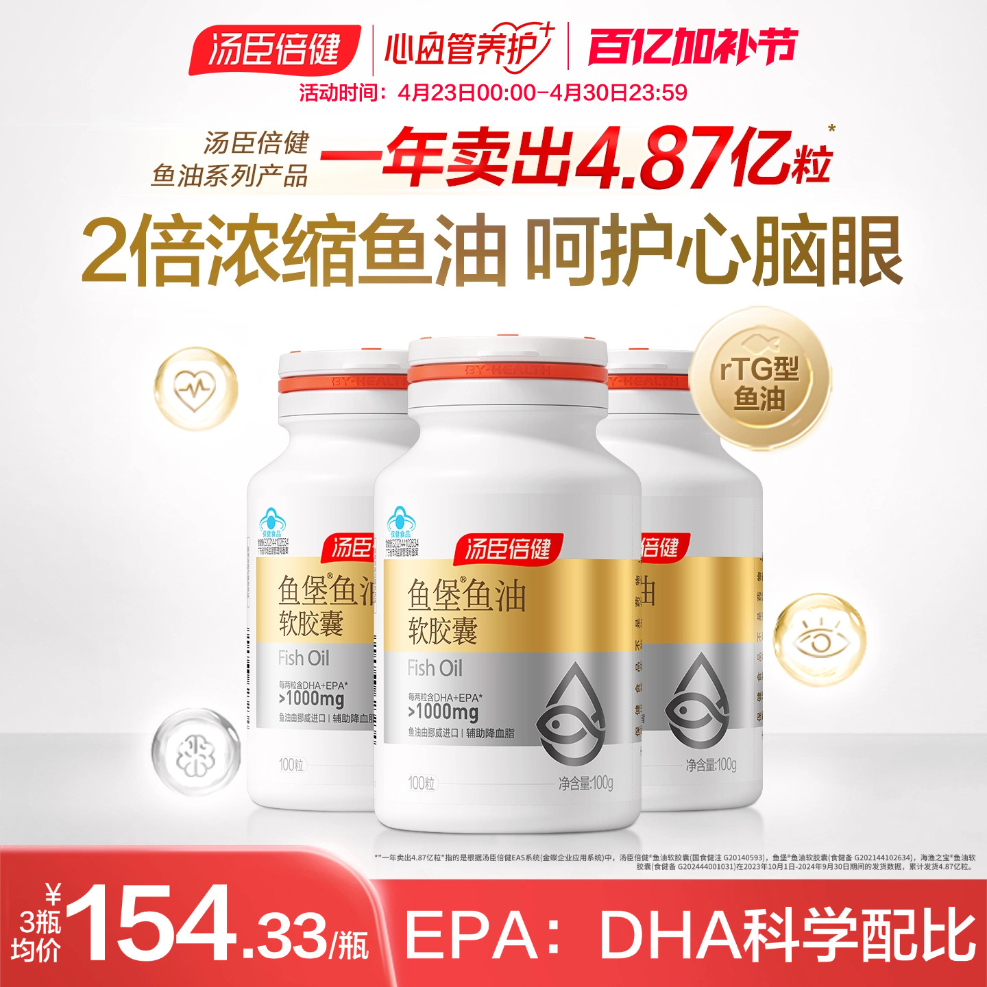 高含量汤臣倍健小金堡鱼油omega3深海鱼油软胶囊欧米茄官方旗舰店