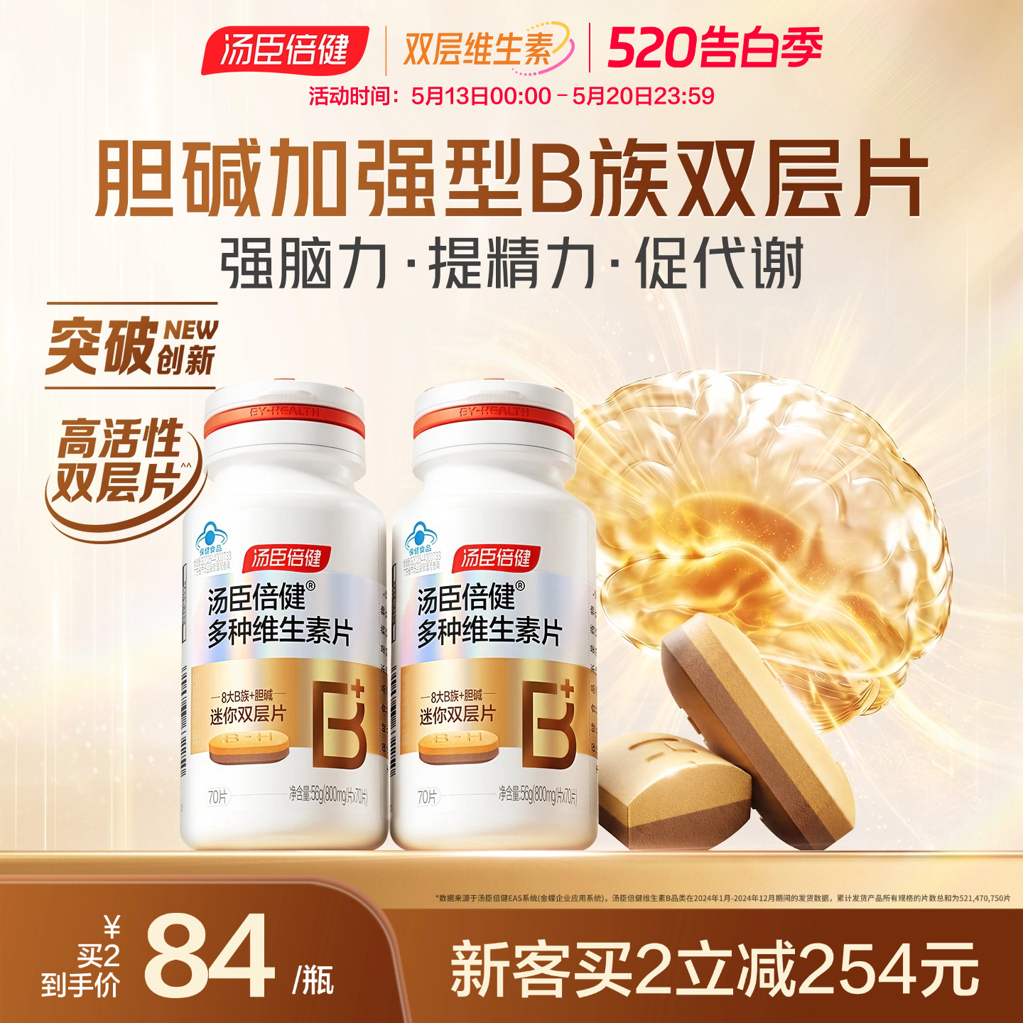 汤臣倍健B族维生素胆碱双层片复合多种vb叶酸烟酰胺维c旗舰店蓝帽