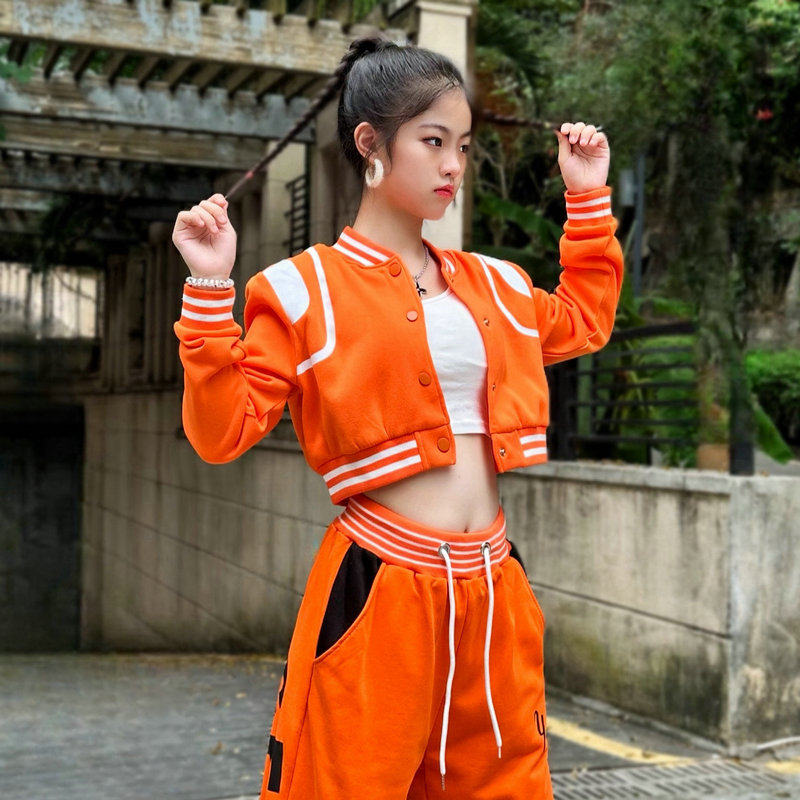 辣妹跳舞运动上衣爵士穿搭显瘦外套女短款棒球服长袖嘻哈街舞服装