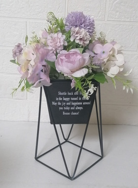 ins风居家仿真几何紫色玫瑰花套装网红茶几桌面装饰品创意摆件