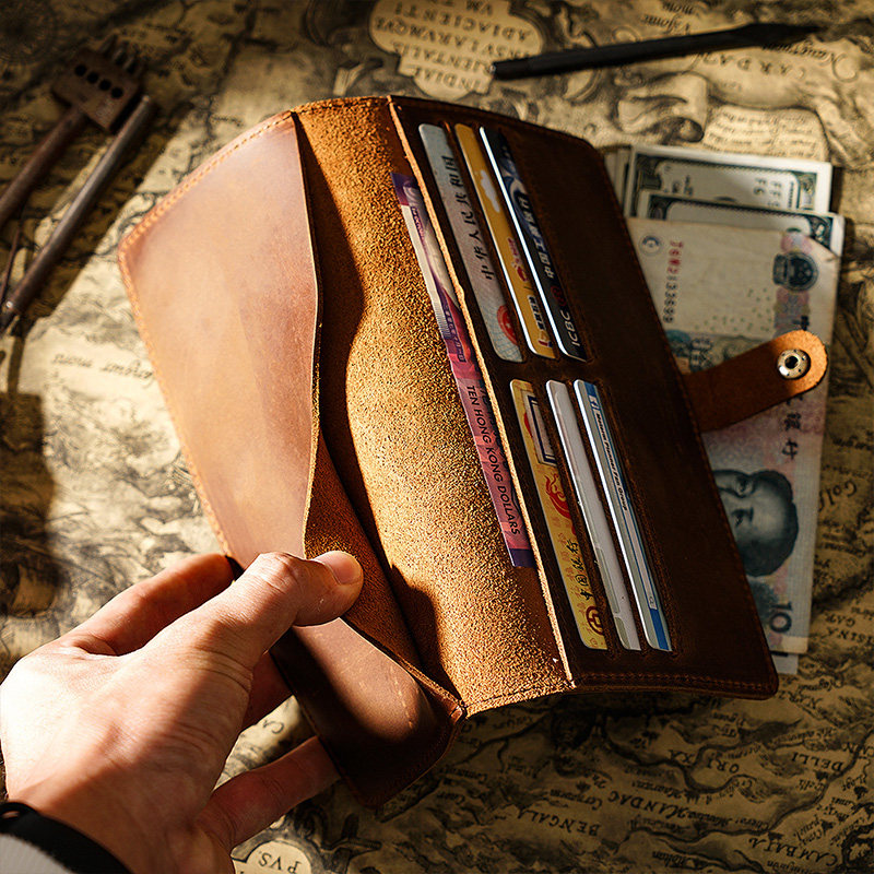 疯马皮长款钱包带按扣真皮财包卡位多收纳方便后牛皮钱包复古养牛,箱包皮具/热销女包/男包,钱包,淘宝优惠券,粉丝福利购,淘宝优惠卷