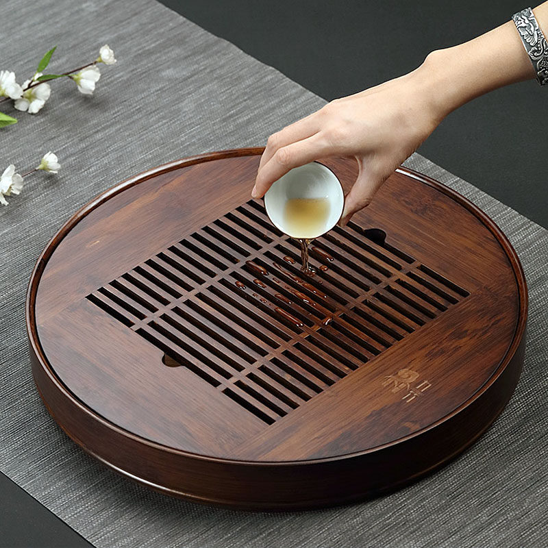 圆形竹子茶盘新款家用现代简约嵌入式盛水茶托盘干泡茶台日式小号