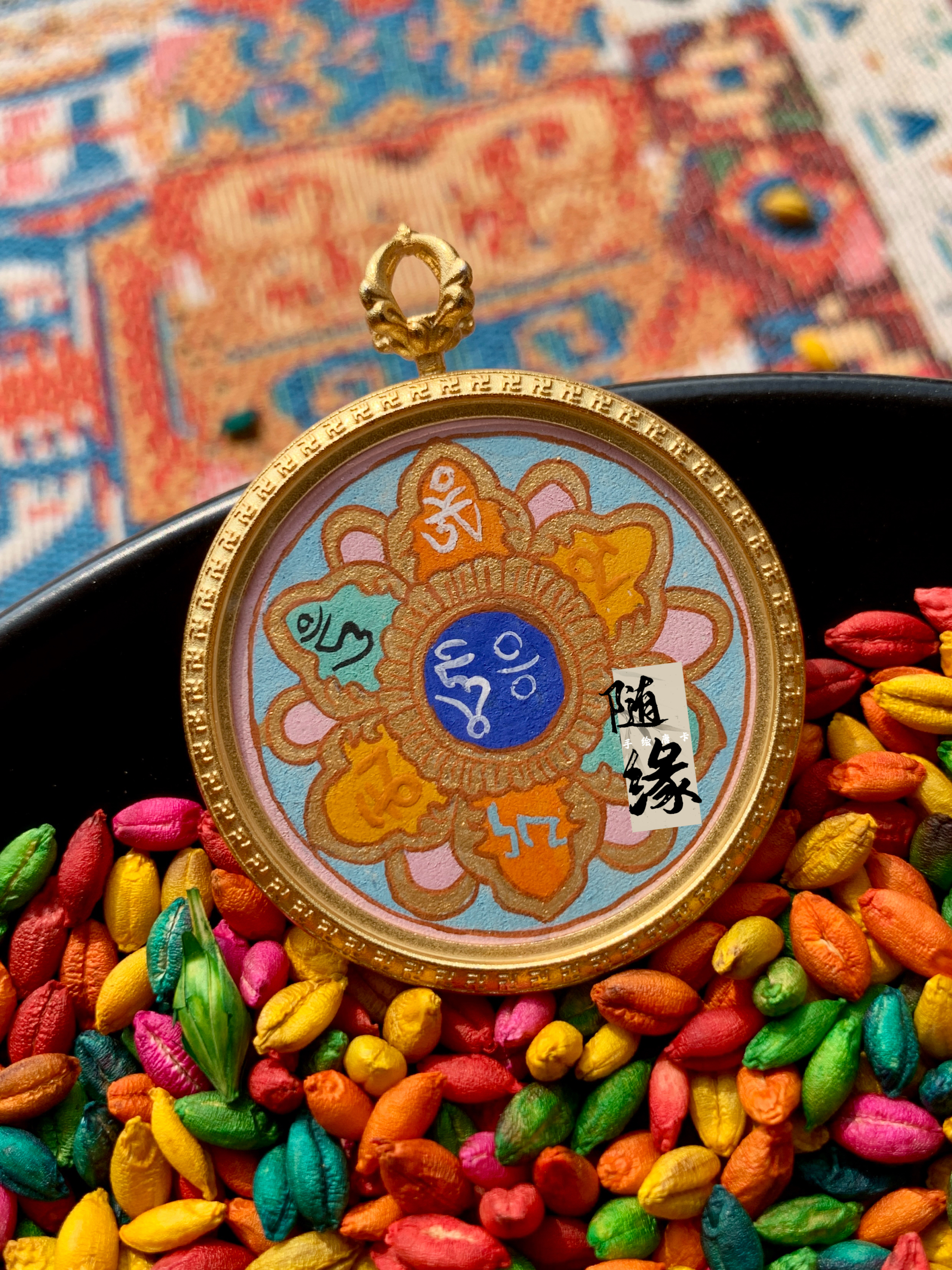 【随缘唐卡】纯手绘六字箴言小唐卡