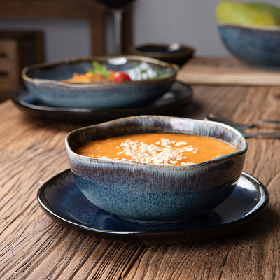 家用亮光异形荷叶边菜碗陶瓷创意