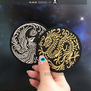 現(xiàn)貨古風金銀線龍鳳刺繡補丁車頂布貼無痕皮衣羽絨3M貼魔術(shù)貼