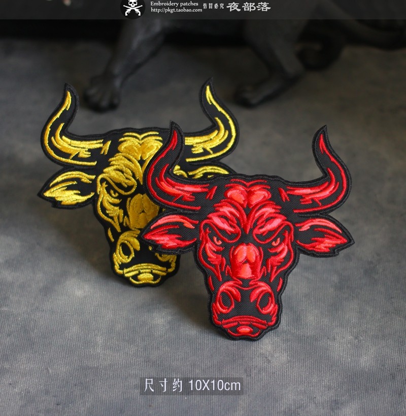 新品bull金红色个性刺绣布贴补丁徽章皮衣装饰3M自粘无痕魔术贴