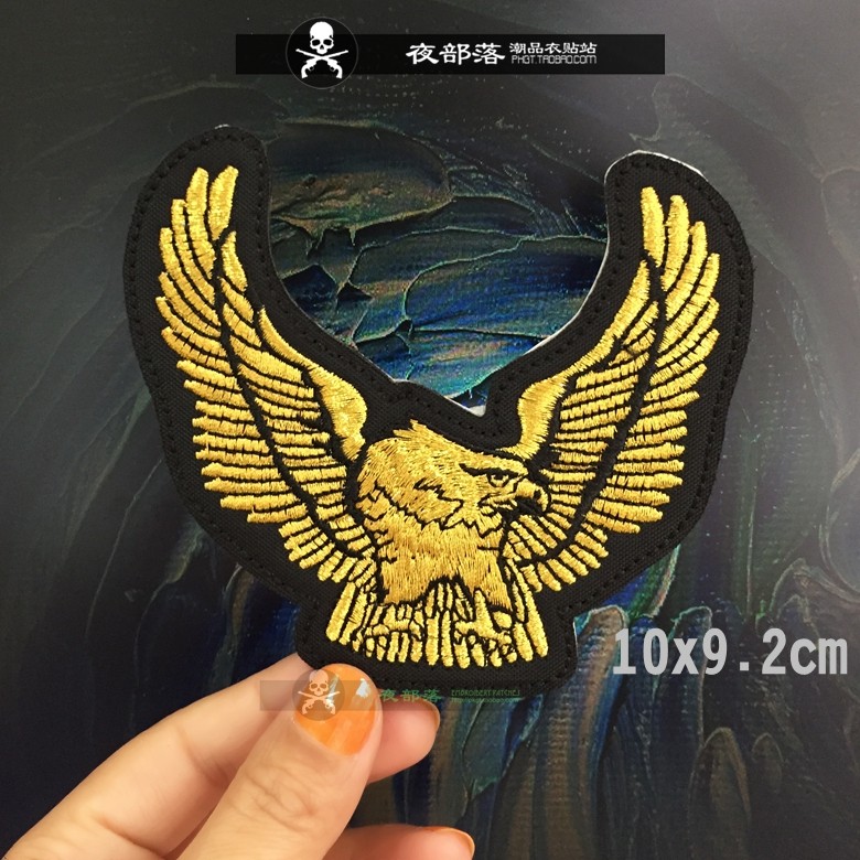 鹰翅膀金线刺绣布贴patch装饰熨烫羽绒服补丁贴魔术贴3M自粘贴