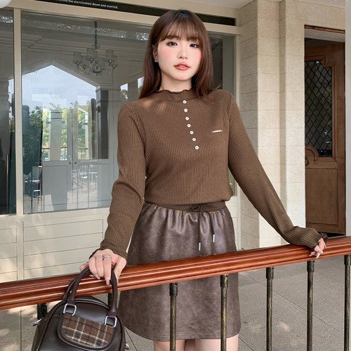 小波家2026冬季胖mm波边半高领显瘦宽坑条针织打底衫
