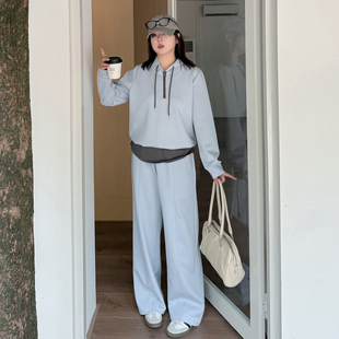 小波家2025秋季胖m连帽卫衣阔腿裤套装慵懒风休闲两件套