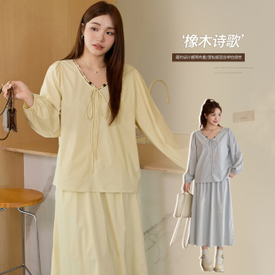 小波家2026春季胖mm气质正肩宽松显瘦衬衣半身裙两件套