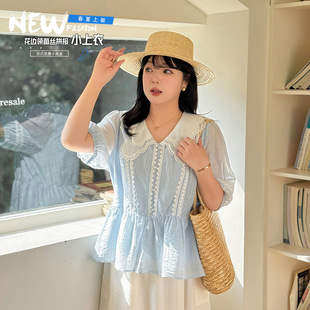 胖mm减龄显瘦花边领拼接设计小衫 小波家2025夏季 上衣