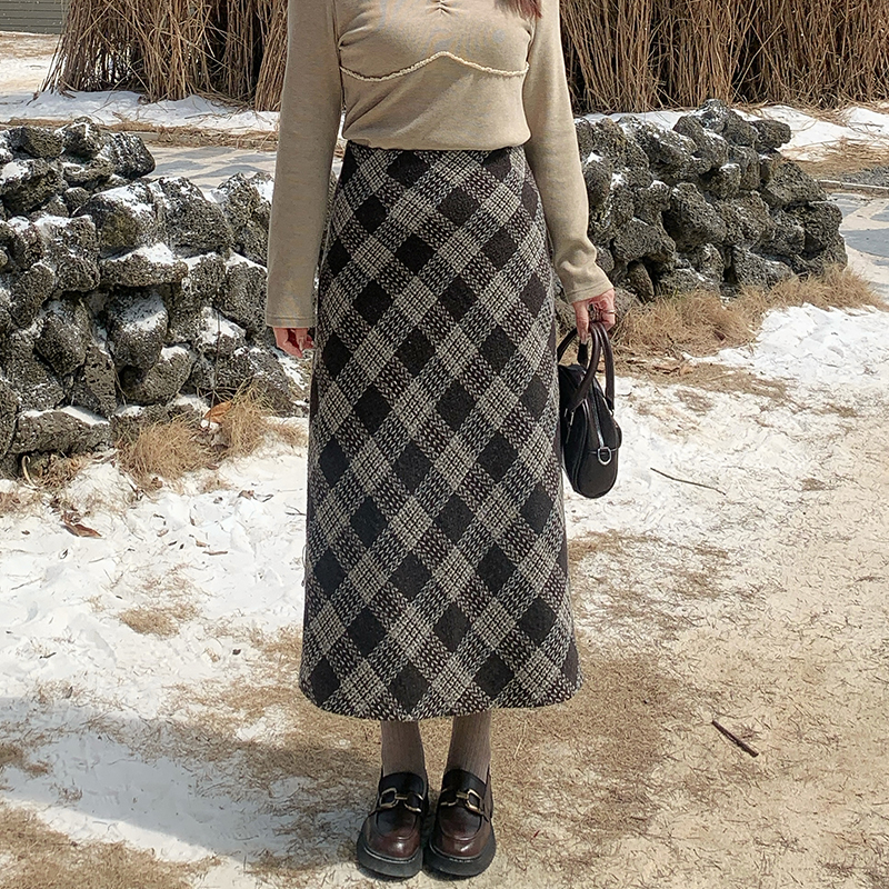【清仓】2025冬季胖mm法式格纹高腰半身裙大码松紧腰半身裙显瘦