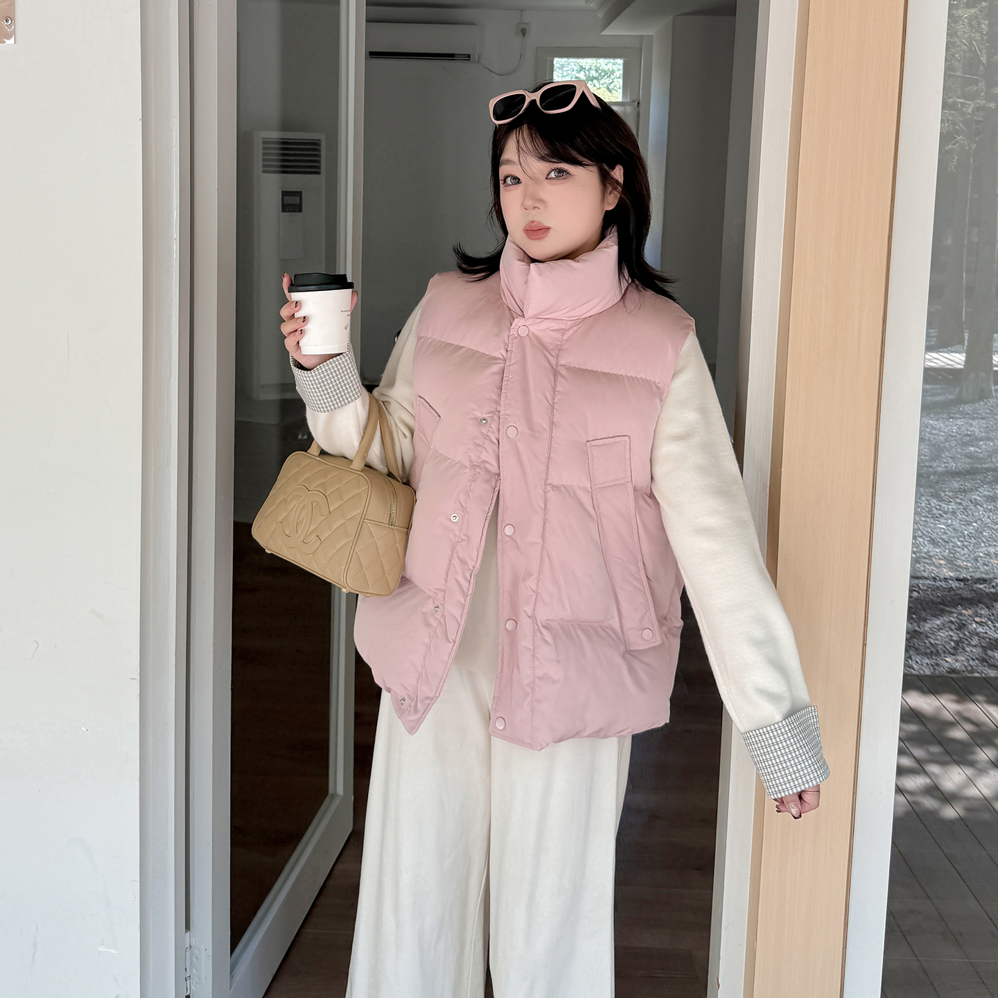 小波家2025冬季胖m学院风保暖立领棉马甲韩版无袖棉服