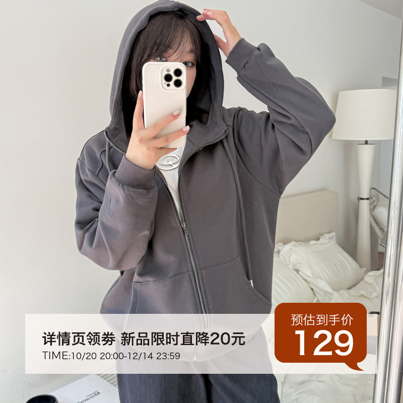 10.20日新品小波家2025秋季胖mm韩版百搭宽松通勤连帽卫衣外套