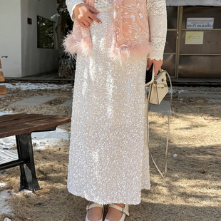 1.4日新品 胖mm气质通勤亮片高腰百搭显瘦半身裙 小波家2026春季