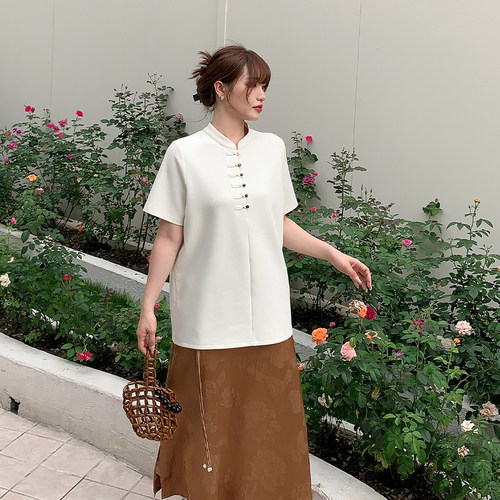 【清仓】小波家2026夏季胖mm新中式国风立领盘扣宽松显瘦上衣