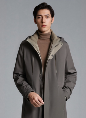 S244027F00爱登堡男装2024新款商务脱卸帽白鸭绒羽绒服毛皮服