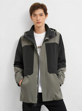 S244027F02爱登堡男装2024新款商务脱卸帽白鸭绒羽绒服毛皮服