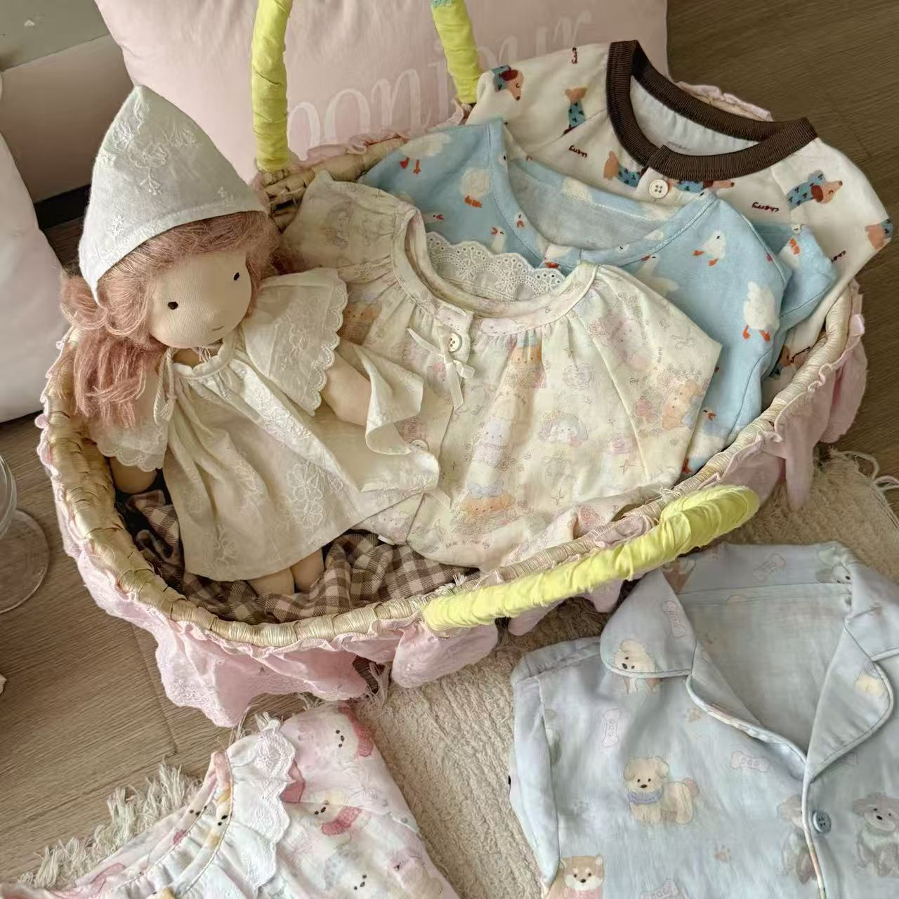 大小卷儿童棉纱家居服Hey honey25秋男童女童韩版纯棉印花睡衣套