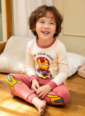 男童秋衣秋裤套装男孩宝宝全棉睡衣秋冬纯棉钢铁侠内衣儿童家居服