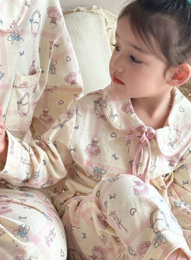 亲子纯棉娃娃领家居服套装睡衣
