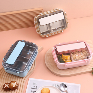 振兴长方形不锈钢双格饭盒304不锈钢PP大容量学生上班便当分隔