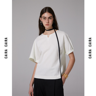 不对称短袖 CAIRA 夏日米白镂空肌理 23SS T恤独立设计师品牌 斯夏