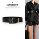 双针扣鳄鱼纹时尚 概美 高档精致黑色真皮宽腰带个性 女士腰封皮带