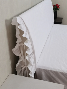 全棉加厚纯白色床头罩布艺夹棉实木防撞海绵床头套保护套绑系带绳