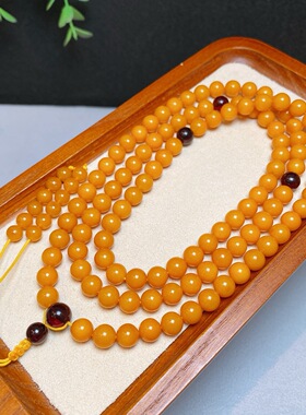 精品天然鸡油黄蜜蜡108佛珠手链，颗颗精选，蜡实色浓无杂