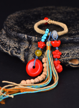 天然高含量朱砂红砂福禄平安车挂包挂手机挂件男女本命年礼物