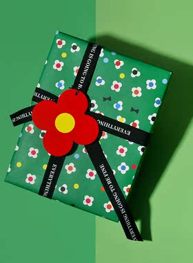 【现货】PaperPlay 原创绿色小花礼物包装纸 圣诞生日复古包书纸