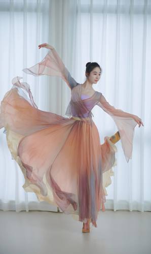 古典舞纱衣女渐变色飘逸汉唐舞蹈服练功服中国舞剧目演出服套装