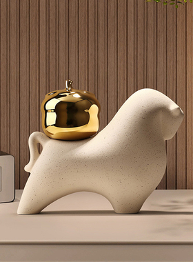 创意卡通公仔马上有钱陶瓷摆件高级感小众客厅生日乔迁礼物高档