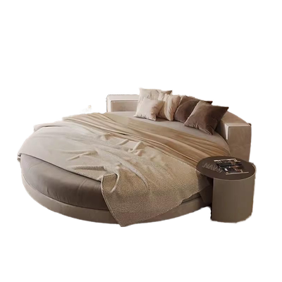 GLAMOUR意式极简布艺圆床双人床北欧现代简约奶油风磨砂布软床