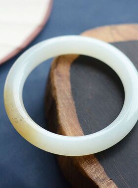 新疆和田玉圆条手镯糖羊脂白玉镯子女款礼物糖白玉福镯口径545556