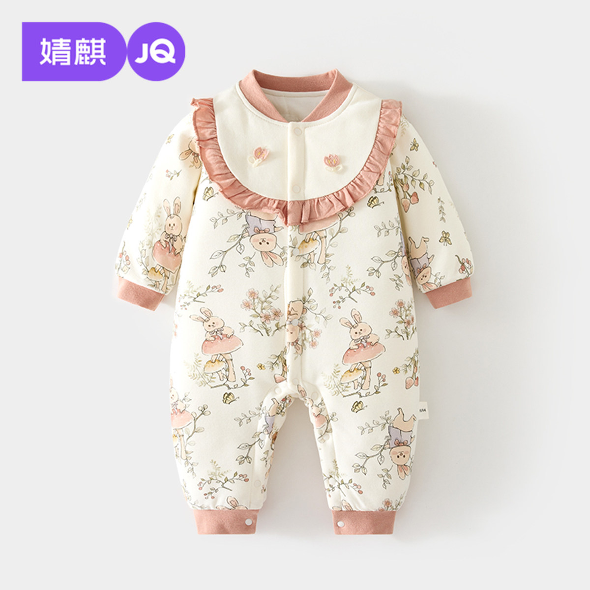 婧麒冬季加厚新生儿衣服夹棉连体衣婴儿哈衣宝宝棉服外出服爬爬服