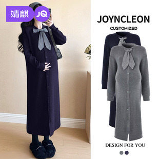 长袖 婧麒孕妇装 针织连衣裙显瘦大码 中长款 毛衣裙子 秋冬新款