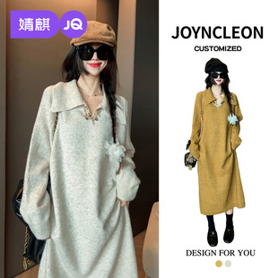婧麒孕妇装 秋冬洋气宽松慵懒风针织毛衣裙子女 连衣裙2025新款