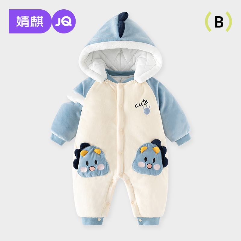 婴儿冬季夹棉加厚保暖连体棉衣