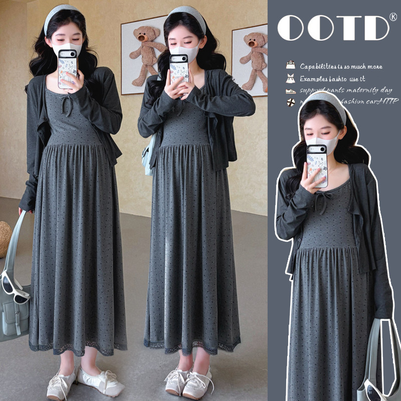 婧麒孕妇套装早春洋气遮孕肚长袖宽松显瘦遮孕肚高品质