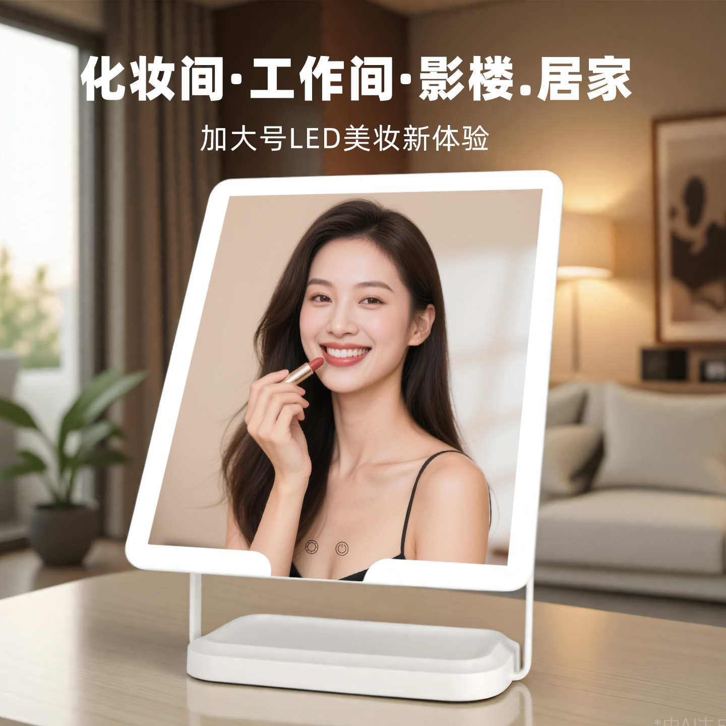 折叠化妆镜带灯台式桌面补光梳妆台镜子led灯美容镜家用大号高清