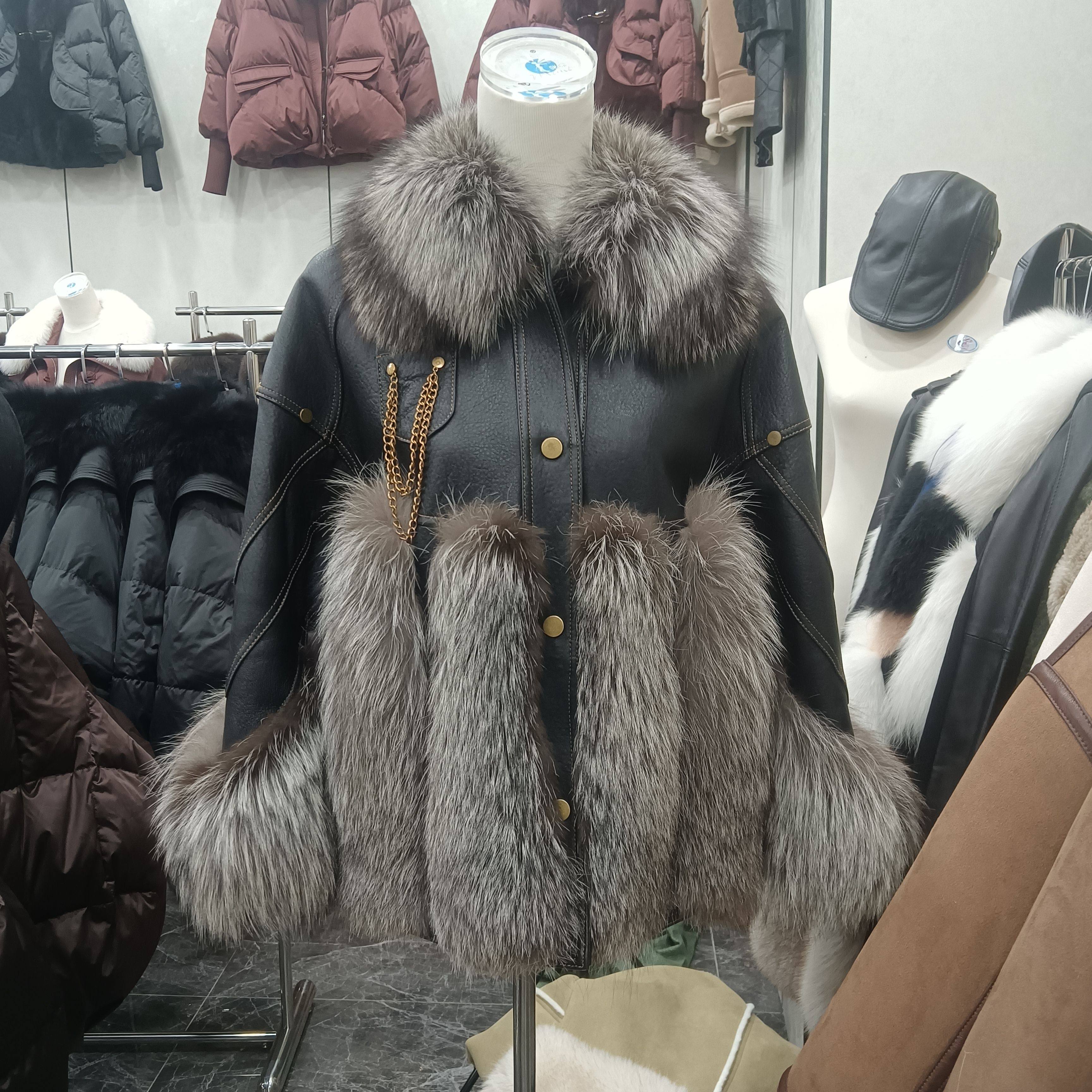 皮毛一体2024新款银狐狸毛皮皮草